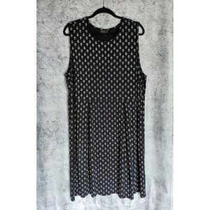 J. Jill Wearever Collection Midi Dress 2X Black White Printed Sleeveless Pleated
